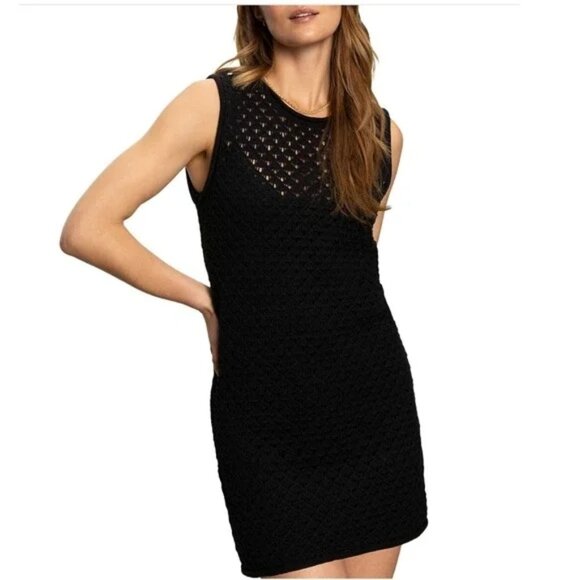 99$ Sanctuary Cotton Summer Shell Open-Stitch Sheath Mini Dress Size XL Black - Picture 1 of 1